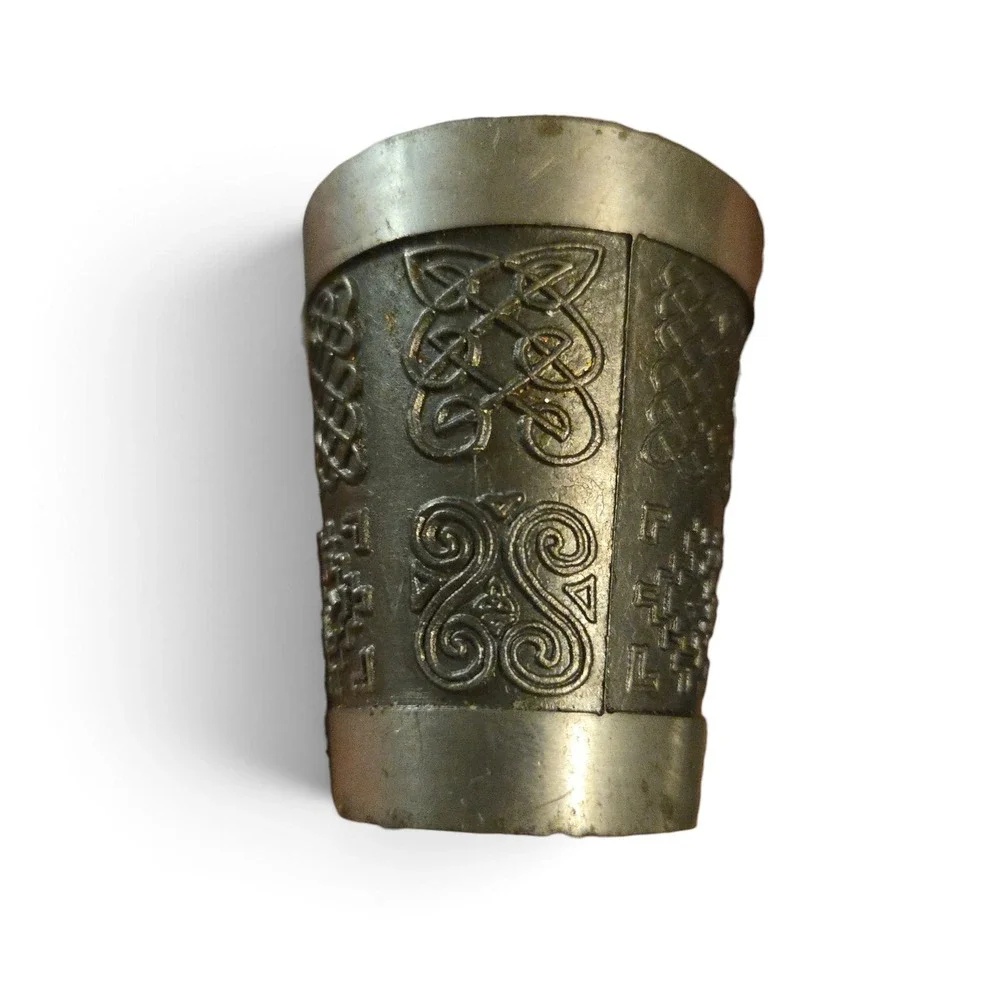 VTG Mullingar Pewter Silver Shot Glass Knotwork Celtic Made In Ireland Pewter